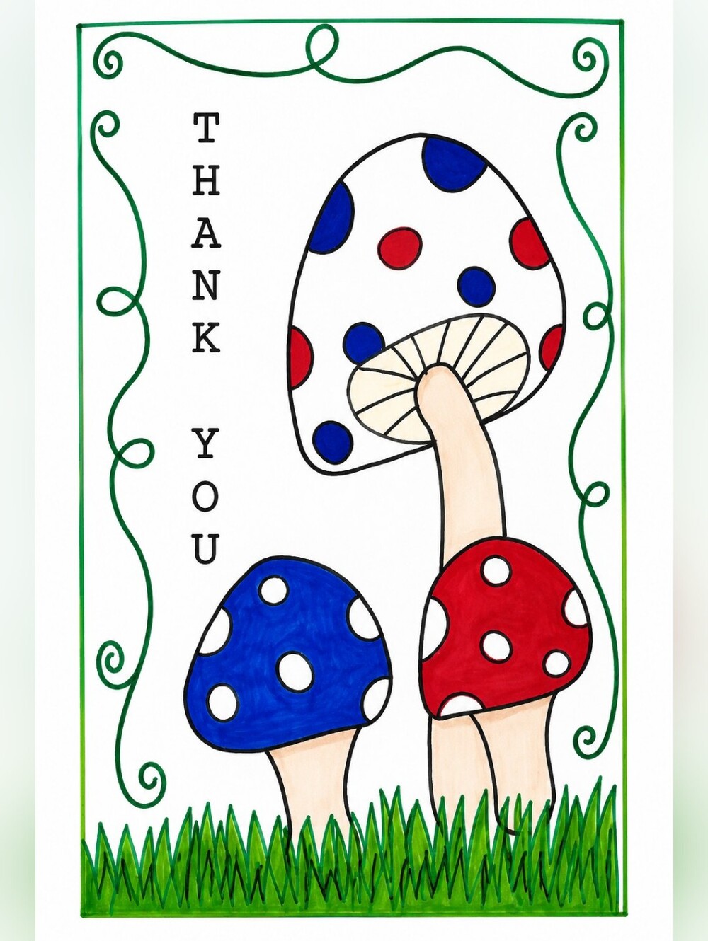Hand Crafted Patriotic Toadstools Thank You Business Cards 50 Count